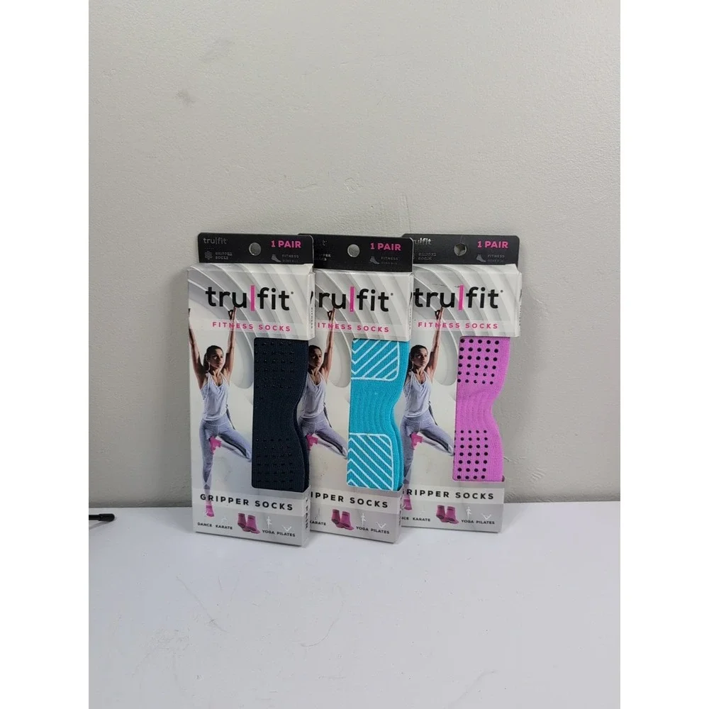 Tru Fit Non-Slip Yoga Dance Exercise Fitness‎ Socks New Set Of Three Size 9-11